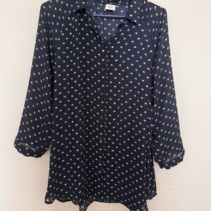 Cabi Chic Navy and Green Patterned Women's Top